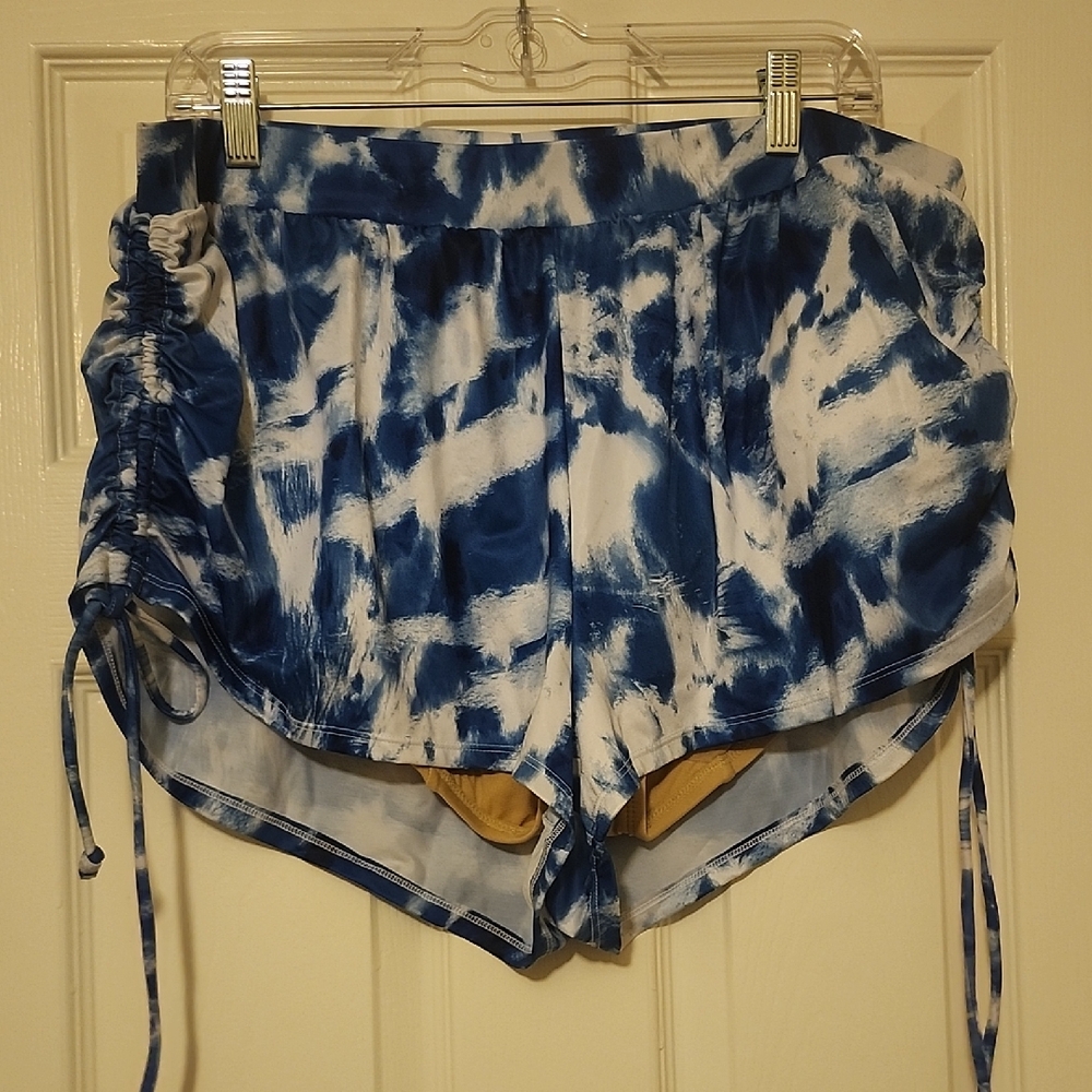 2pc-Cacique Blue and White Top and Tie-Dye Athletic Shorts with Side Drawstrings
